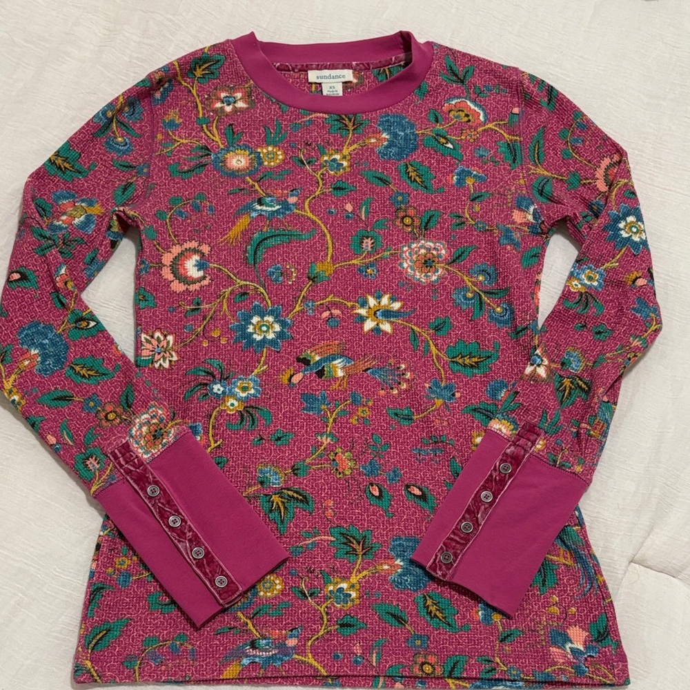 Sundance Pink Floral Long Sleeve Thermal Top XS